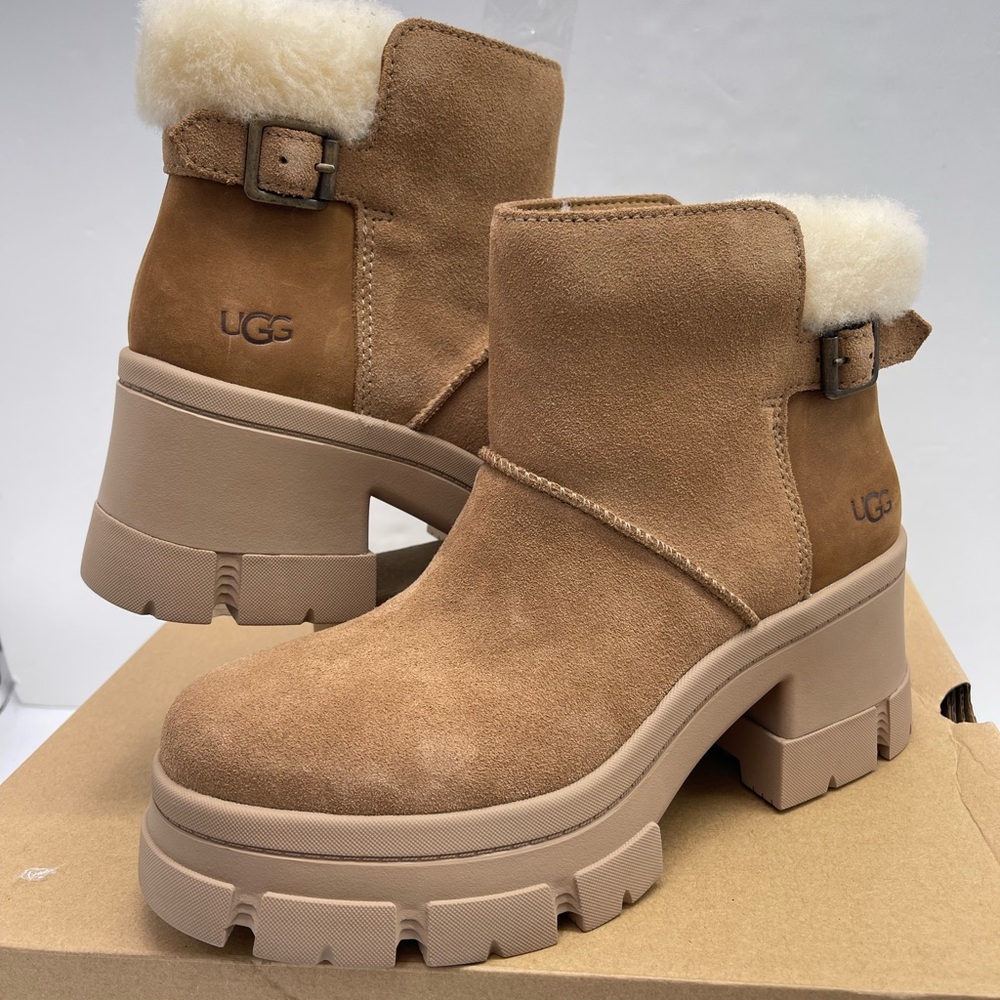 UGG Women's Tan Shearling
W BROOKLYN BUCKLE
CHESTNUT PLATFORM HIGH HEELS BOOTS - Picture 10 of 16